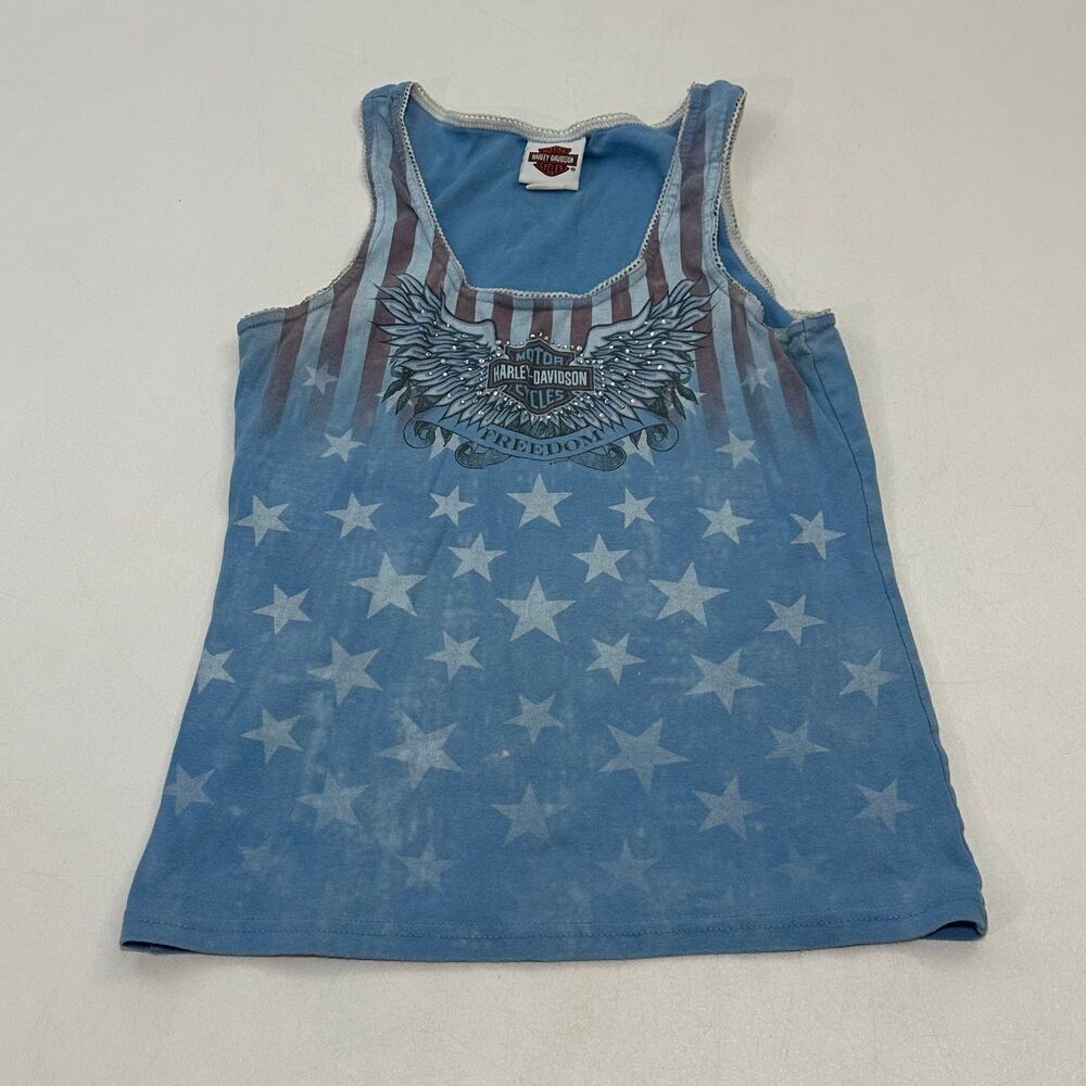 Harley-Davidson Women's Tank Top Light Blue Rhinestone/stud Accents, Size L